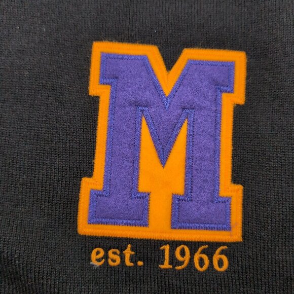 COBMEX Men's Black Cardigan "M" Purple/Gold Patch 5-Button Acrylic, Size Large - Picture 3 of 7